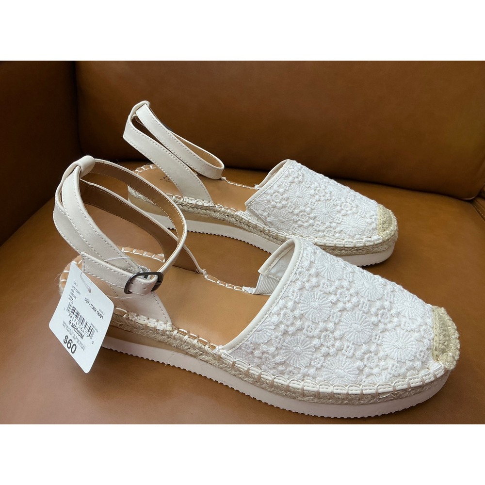 a.n.a Clayson Espadrille‎ Sandals Womens 9 Ivory New Crochet Platform 057-1062